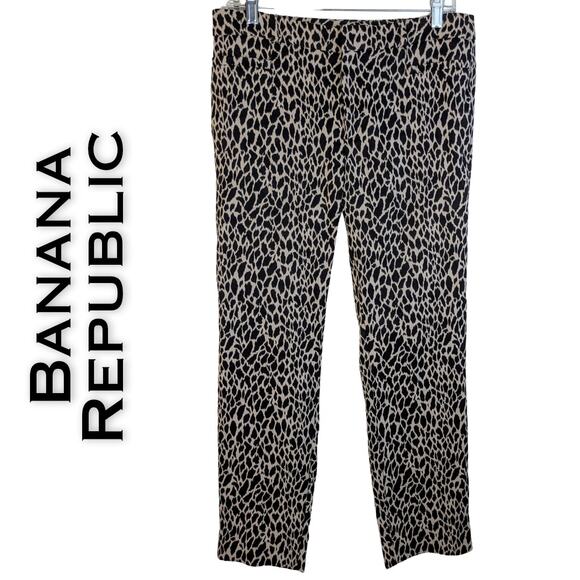 Banana Republic Sloan Ankle Pants Size 8 Tan Blk Cheetah Print Mid Rise Stretch - Picture 1 of 8